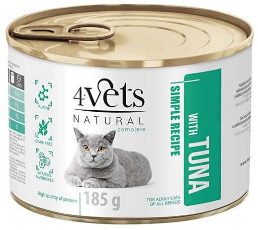 4VETS Natural Conservă pentru pisici, cu Ton 185g