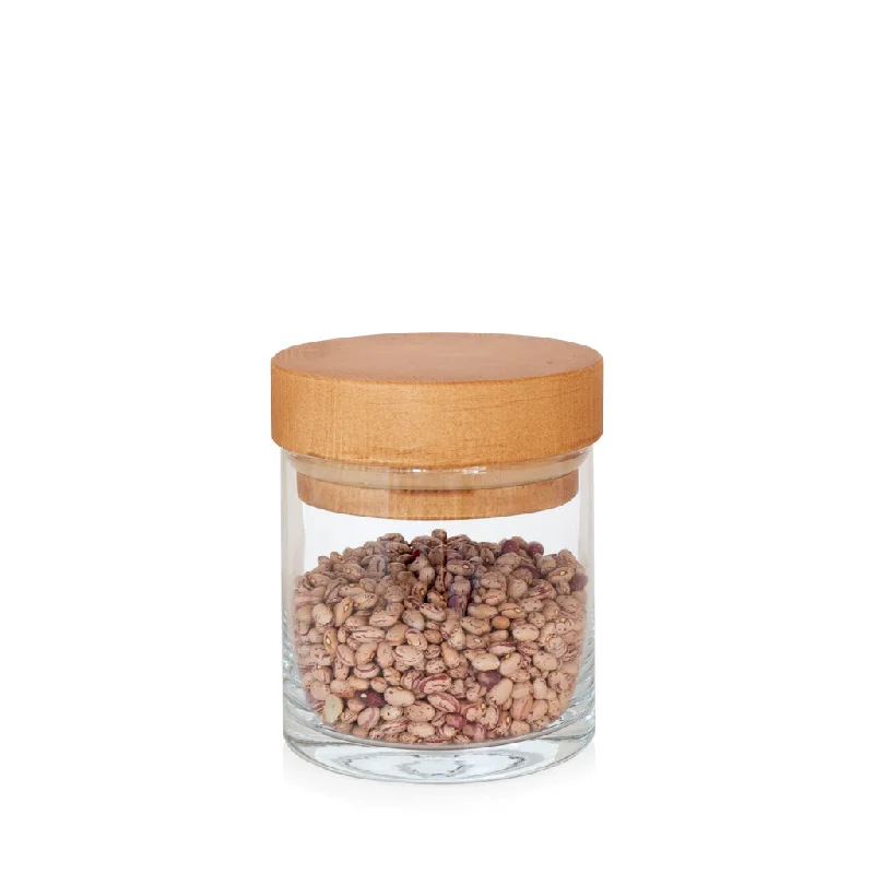 Small Glass Storage Canister with Blonde Wood Top